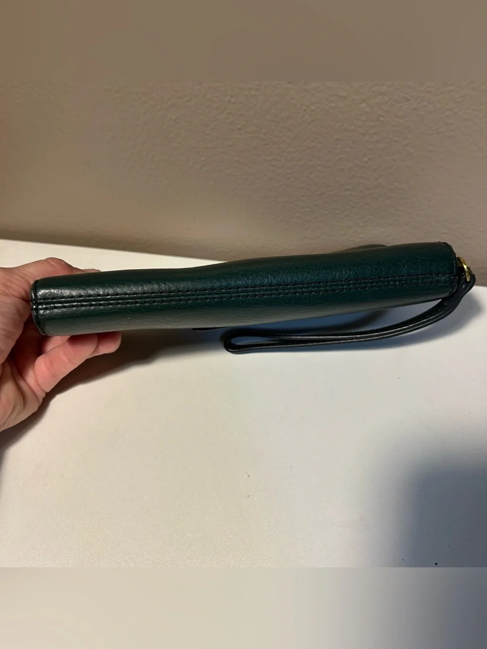 Fossil Leather Wallet Wristlet Forest Green Zip Around Snap Closure